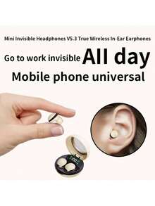 Earbud Bluetooth 5.4 Ultra Mini Tak Terlihat, Headphone TWS Nirkabel In-Ear Tersembunyi dengan Kotak Pengisian Daya dan Layar Digital LED - View 8