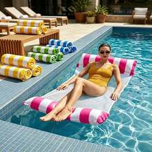 1pc Inflatable Pool Hammock With Mesh - Striped Adult Lounger, Suitable For Vacation, Party And Relaxation, Available In Pink, Green, Blue And Other Colors, Outdoor Hammock, Essential For Beach And Pool, Great For Photography,Must Have - Multicolor - View 3
