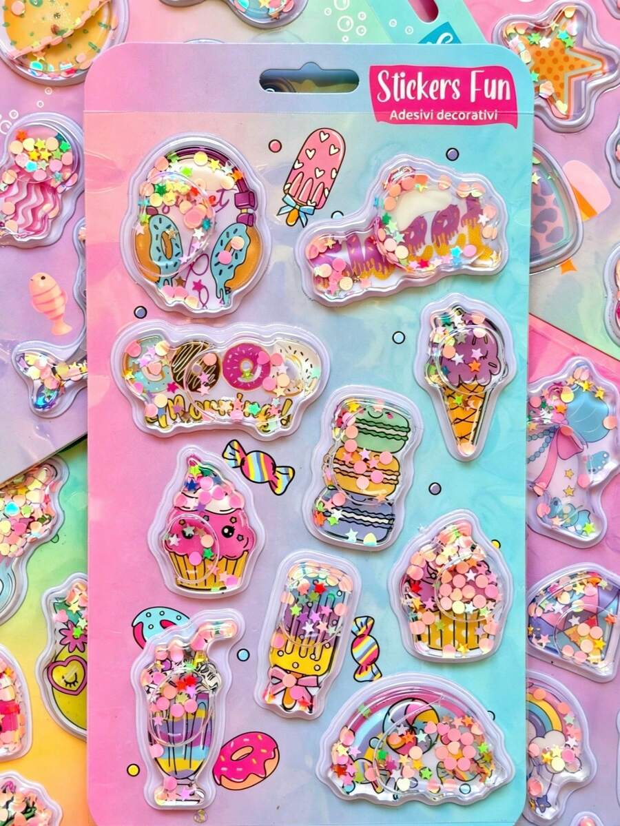 Colorful 3D Epoxy Resin Stickers, Waterproof, Reusable, Removable, Self-Adhesive, High-Quality Resin Material, Suitable For Decorating Phones, Phone Cases, Laptops, PCs, Tablets And Stationery (Notebooks, Planners, Journals, Diaries, Scrapbooks), Also Suitable For Mugs, Tumblers And Refrigerators - Multiple Colors Available [Style/Base Card Random] - View 1