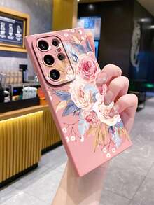 1pc Large Flower Camera Anti-Drop Phone Case UV Printed Compatible With Samsung/Galaxy/ Android Models - Pink - View 2