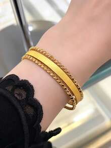 21K Gold Plated Banajer Bangles Set For Women, Rust-Resistant Gold Alternative Striated Matte & Twisted Rope Stackable Bracelets Fine Jewellery - 01 - View 2
