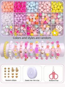 Buntes Perlen-Set mit Pentagramm-Spacer-Perlen, handgefertigtes DIY-Perlen-Armband-, Ohrring- und Halsketten-Set, geeignet für Schmuckherstellung, Feiertagsgeschenk für Familie, Freunde, Mitschüler, Lehrer [zufällige Farbe und Stil] - Verschiedenfarbig - Übersicht 8
