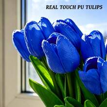 5/10pcs Artificial Tulips, Suitable For Home Decor, Kitchen Decor, Autumn Decor, Outdoor Decor, Table Decor, Wedding Decor, Artificial Plants, Women's Gifts, Back To School Season - Blue - View 7