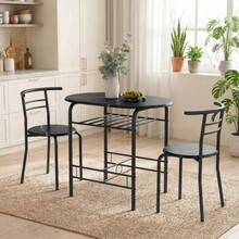 3-Piece Dining Set, Kitchen Table And 2 Chairs With Shelf, Living Room, Black Marble Look - 黑色 - 查看 7