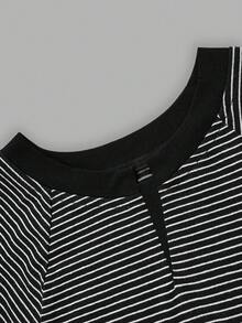 Men Striped Henley Neck Short Sleeve T-Shirt, Old Money Notch Collar Tee, Casual Holiday Daily Outfit For Back To School - Black - View 4