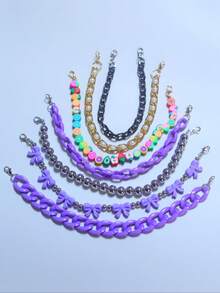 7pcs Fashionable Acrylic Bow Pearl Aluminum Chain Soft Clay Fruit Beaded Bag Charm, Hat Chain (Hat Not Included, Random Soft Clay Color & Shape) - Multicolor - View 32