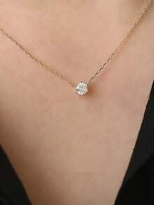 BALMORA 1pc S925 Sterling Silver Necklace, Cubic Zirconia Inlaid, Adjustable Collarbone Chain, Fashionable Six-Prong Design, Gift For Women - Gold - View 5