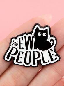 Funny Black Cat Brooch – Ew People Quote Enamel Pin For Bag Jacket Accessories Gift - Black and White - View 7