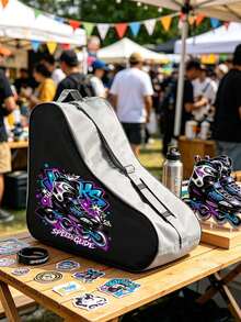 Fashion Graffiti Print Roller Skate Bag - Large Capacity Breathable Inline Skate Storage Bag With Adjustable Shoulder Strap And Waterproof Design, Portable Zippered Skating Equipment Handbag, Breathable Lightweight Skating Equipment Bag Suitable For Outdoor Street Skating, Park Training, Travel Fitness And Sports Roller Skating Rink Training, Roller Disco Skating Party And All Types Of Skating Enthusiasts (Teenagers, Men And Women) - Multicolor - View 1
