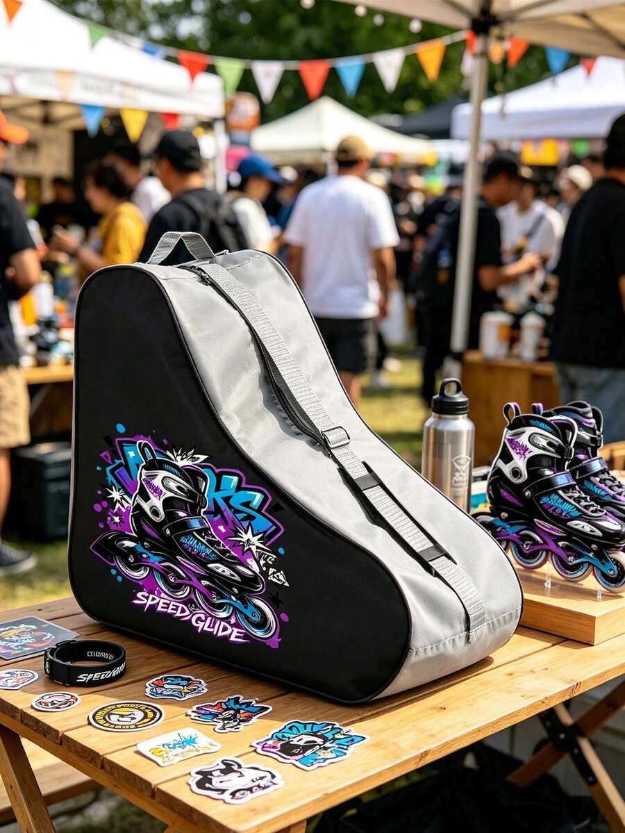 Fashion Graffiti Print Roller Skate Bag - Large Capacity Breathable Inline Skate Storage Bag With Adjustable Shoulder Strap And Waterproof Design, Portable Zippered Skating Equipment Handbag, Breathable Lightweight Skating Equipment Bag Suitable For Outdoor Street Skating, Park Training, Travel Fitness And Sports Roller Skating Rink Training, Roller Disco Skating Party And All Types Of Skating Enthusiasts (Teenagers, Men And Women) - Multicolor - View 1