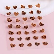 2pcs 3D Black White Brown Heart-Shaped Leopard Print Nail Stickers, Animal Leopard Print Footprint Stickers, Nail Supplies Stickers, Holographic Self-Adhesive DIY Nail Decoration - Multicolor - View 7