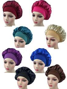YPGVUO 1pc/2pcs/3pcs/8pcs All-Season Wide-Brim Satin Sleep Cap, Made Of Smooth Satin Fabric, Minimalist Gentle Style, Elastic Headband Design For Comfort And Anti-Static, Suitable For Sleeping, SPA And Home Use, Multiple Colors Available - Multicolor - View 3
