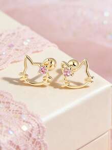 Artepollo 1pc 925 Sterling Silver Hypoallergenic Cat Ear Stud Earrings With Sparkling Cubic Zirconia, Dreamy Sweet Gift Box Packaging, Suitable For Daily Or Holiday Wear, Birthday Christmas New Year Gift For Girls And Friends - one-size - View 6