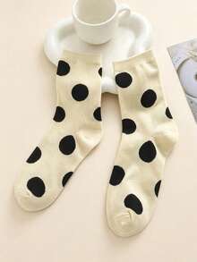 5 Pairs Women's Polka Dot Mid-Calf Socks, Versatile Daily Wear, Retro College Style Casual Socks, Suitable For Everyday Outfits - Multicolor - View 5