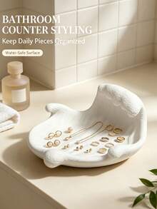 White Wave Shaped Jewelry Tray, Plastic Storage Dish For Rings Earrings Necklaces, Coastal Style Home Decor Organizer - White - View 6