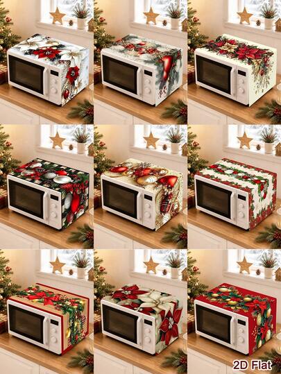 1 pieza Funda antipolvo para microondas navideño, 33*13 pulgadas con patrón de flor de pascua y bolas de lazo navideño, funda antipolvo para electrodomésticos de cocina de poliéster, cubierta decorativa festiva de invierno para microondas, decoraciones navideñas para el hogar 2026, decoración de estufa y horno de Año Nuevo