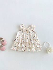 1pc Girls Outdoor Casual Sweet Multi-Layer Ruffle Colorful Polka Dot Sleeveless Dress Summer - Apricot - View 8