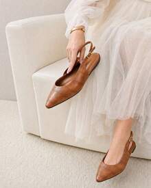 Slingback sapatilha feminina mule courino bico fino solado antiderrapante premium - Sling Caramelo - Visão 4