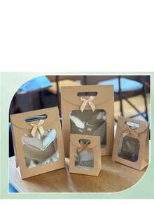 Flip-Top Handbag With Bow And Window, Large/Medium/Small Cardboard Gift Bag, Birthday Gift Packaging Bag, Christmas Gift, Easter Gift Packaging Bag - Bow Kraft Paper - View 4
