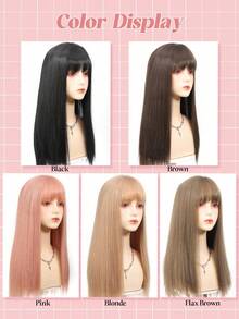 60cm Long Straight Synthetic Wig With Air Bangs Multicolor Hair Wig For Women Anime Cosplay Halloween Party Y2K Japanese Style - Multicolor - View 7