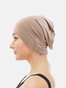 Silk-Like Solid Color Anti-Slip Pullover Beanie Hat, Minimalist Practical Multi-Functional - Khaki - View 2
