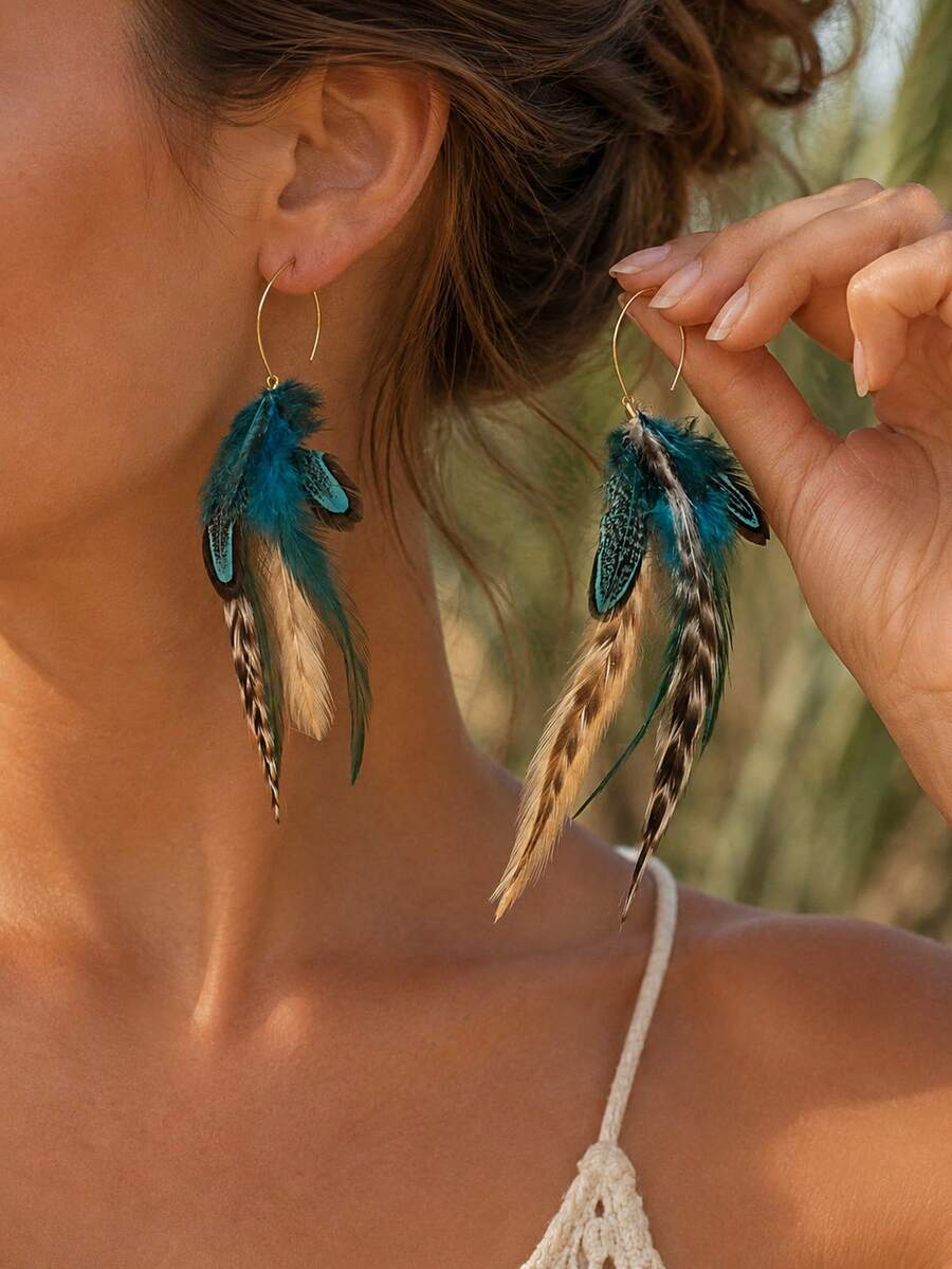 FAAABULS 1pc European And American Exaggerated Pearl And Feather Earrings, Summer Personalized Earrings For Women, Fashion Commute High-End Earrings - EH3623 Gold - View 1