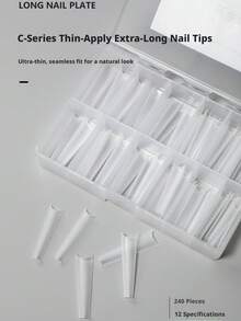 240Pcs Clear Full Cover Oval Cowboy Nail Tips Water Pipe Fake Nails Boxed False Nail Patches For Manicure - 彩色 - 查看 2