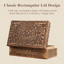 Wooden Hand Carved Decorative Jewelry Box Moon Carvings Vintage Keepsake Storage Organizer Travel Treasure Chest Trinket Holder Great Gifts 8x5 Inch - 1PC - View 4