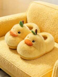 1 Pair Baby Cute Cartoon Thermal Lined Thick Anti-Slip Sole Design Flat Heel Warm Casual Shoes Suitable For Autumn/Winter - Yellow - View 2