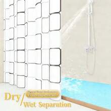 1pc Large Grid Pattern Shower Curtain, Minimalist & Elegant, Bathroom Wet/Dry Separation Helper, Partition & Privacy Screen, Easy Installation - Large Square - View 6