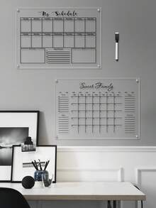 1 Set Black Line Acrylic Erasable Wall-Mounted Planner Board, Home Monthly/Weekly Schedule Planner, Family Recipe, Shopping List, Memo Board - Black - View 1