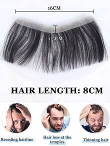 Intranet 1.5*16/2*16CM Men's Thin Invisible Frontal Bangs Hairpiece, Sideburn Hair Patch, Invisible Seamless Ultra-Thin PU Leather Hairline Replacement Piece, Balding Hairline Coverage, Frontal Bangs Hairpiece, Halloween - Black - View 19