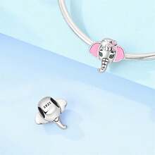 1pc Silver-Plated Pink Tone Cute Hollow Bead, Bow Elephant, Camera Koala, Donut Rabbit, Rhinestone Toaster, Soft Pink Enamel With Colorful Zirconia, Suitable For Bracelet Necklace, Handmade DIY Jewelry, Girly Cute Style Holiday Gift Accessory - Multicolor - View 2