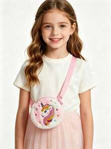 1pc Fashionable Cute Unicorn Pattern Plush Shoulder Bag, Crossbody Bag, Lightweight Storage Coin Purse For Girls, Suitable For Daily Use - Pink - View 1