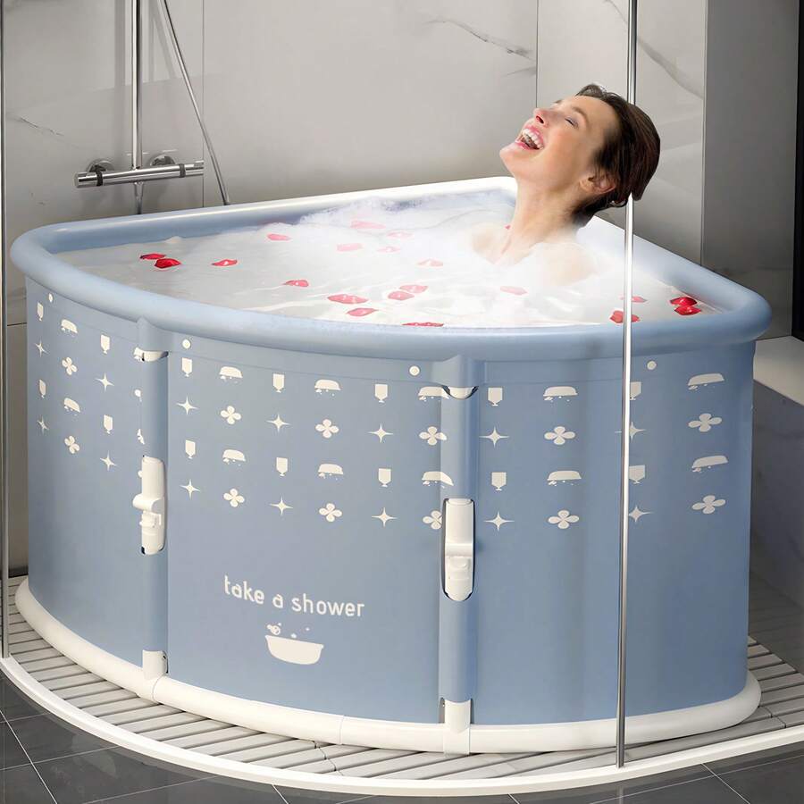 3pcs Triangular Fan-Shaped Foldable Bathtub, Portable Adult Bathtub, Large Size, Wraparound Folding Design, Corner Design, Easy To Store And Carry. - Multicolor - View 1