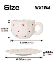 1pc Set Personalized Coffee Cup And Saucer, Small Heart Ceramic Cup And Saucer, Suitable For Club, Home, Cafe Use, Leisure Afternoon Tea - Multicolor - View 9