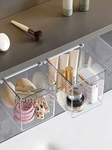 1/2/4pcs Large Capacity Transparent Pull-Out Plastic Storage Boxes For Cabinet, No-Drill Hanging Transparent Drawer Storage Boxes, Bathroom Vanity Cotton Pad & Cotton Swab Organizer, Dorm Kitchen Holiday Desktop Storage Boxes - Multicolor - View 7