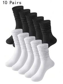 10/6/1 Pair Black All-Season Men's Mid-Calf Socks, Black And White Slouch Socks, Promotional Y2K Cute Sports Fun Gift - Multicolor - View 7