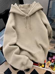 Women Solid Color Hoodie Back To School Oversized Pullover Sweatshirt Casual College Campus Wear Basic Long Sleeve Fall Outfit - 燕麥色 - 查看 6