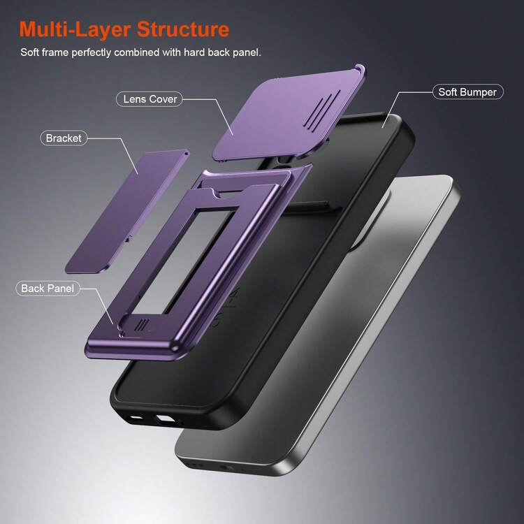 適用於 Oppo A6 Pro/F31 5G 手機殼，卡槽支架手機殼，附可滑動相機鏡頭與支撐架 - 紫色 - 查看 8