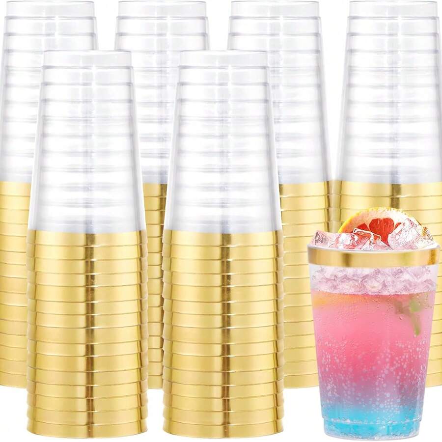 10個 200ml 透明平底金邊杯，優雅金邊杯，適合婚禮、感恩節、聖誕節、優雅派對使用 - 查看 1
