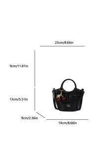 Mini Crocodile Pattern Handbag Cherry Pendant Crossbody Bag - Black - View 6