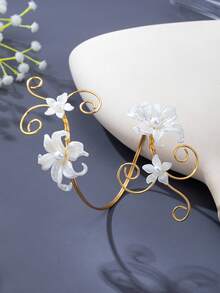 1pc Exaggerated European & American Women's Open Pearl Petal Arm Cuff - Multicolor - View 6