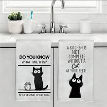 2PCS Kitchen Towels Cat Pattern Print 40*60cm Simple Style Rectangular Microfiber Kitchen Towels, First Choice For Crazy Cat Lovers, Dish Cloth, Table Cloth, Hand Towel, Kitchen Decor, Housewarming Gift For Neighbors, Perfect For Kitchen And Bathroom Use, Suitable For Housewives And Family Gathering Gifts, High Cost-Performance, Household Essential - Black - View 11
