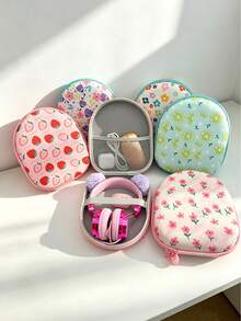 1pc EVA Headphone Storage Bag, Hard Shell Anti-Drop Anti-Pressure Zipper Earphone Case, Portable Wireless Bluetooth Earphone Protective Bag, With Mesh Pocket For Data Cable And Digital Accessories, Multiple Patterns Available - View 2