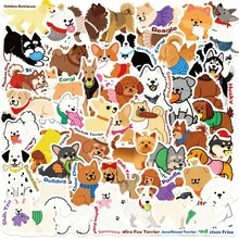 50pcs Cute Cartoon Dog Doodle Stickers, Fun Decorative Reward Stickers, Vinyl Waterproof Stickers For Water Bottles, Computers, Laptops, Phones, Luggage, Notebooks, Refrigerators - Rectangle - View 1