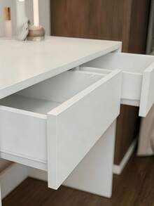Rectangular Makeup Vanity Desk With Two Drawers, Crafted From Durable Particle Board. Available In Two Colors, This Multi-Purpose Table Works As A Computer Desk, Ideal For Organizing Skincare, Cosmetics And Stationery In Bedrooms And Apartments. - Multicolor - View 7