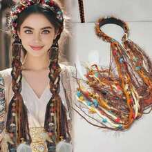 عصابة رأس ملونة من حبل مايلارد مع شرابات، طوق شعر بأسلوب الريش، إكسسوار شعر مضفر، ربطة شعر مضفرة ناعمة، طوق شعر من حبل ملون - الأسود - مشاهدة 2