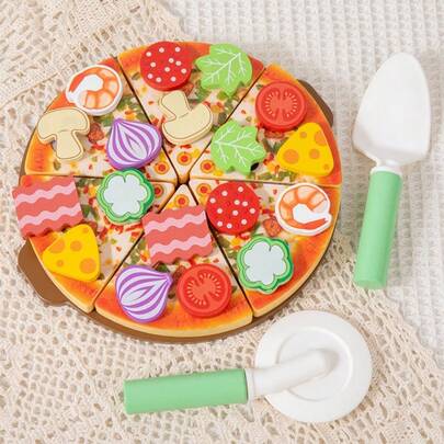 Juego de corte de ingredientes de pizza realistas de madera, juguete de simulación de cocina de la cocina occidental para niños, educación temprana de cognición de la vida