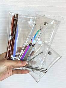 1 Buah Tas Penyimpanan Perjalanan Ringan, Tas Penyimpanan Portabel yang Mudah Dibersihkan untuk Peralatan Kuku, Kuas Rias Transparan PVC, Kuas Kuku, Perhiasan, Peralatan Penataan Rambut - Clear - View 1